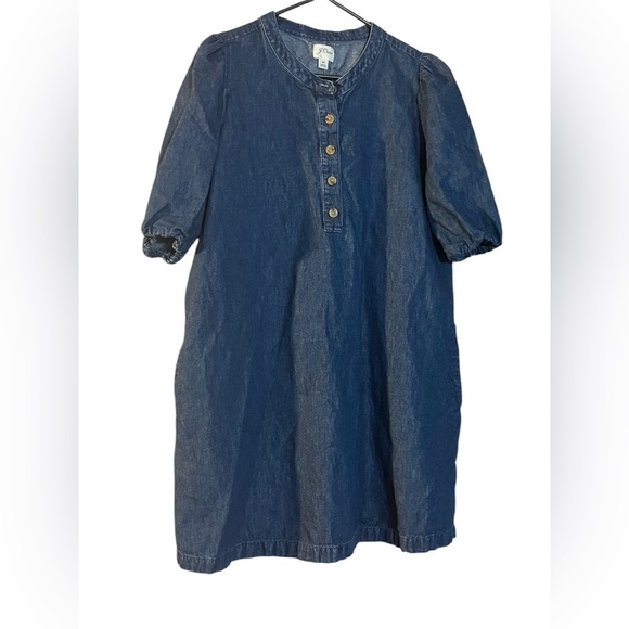 J. Crew Puff-sleeve baby doll Denim dress Popover elastic sleeves base Medium - Picture 1 of 8